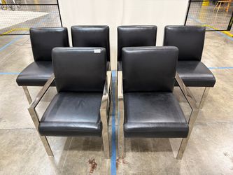 Williams Sonoma Home 'Mercer' Black Leather & Stainless Steel Chairs - Set of 6