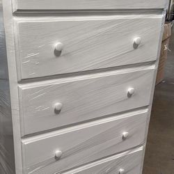 White Jumbo 5 Drawer Dresser Pinewood 