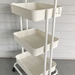 Metal And Plastic White Three Level Rolling Cart