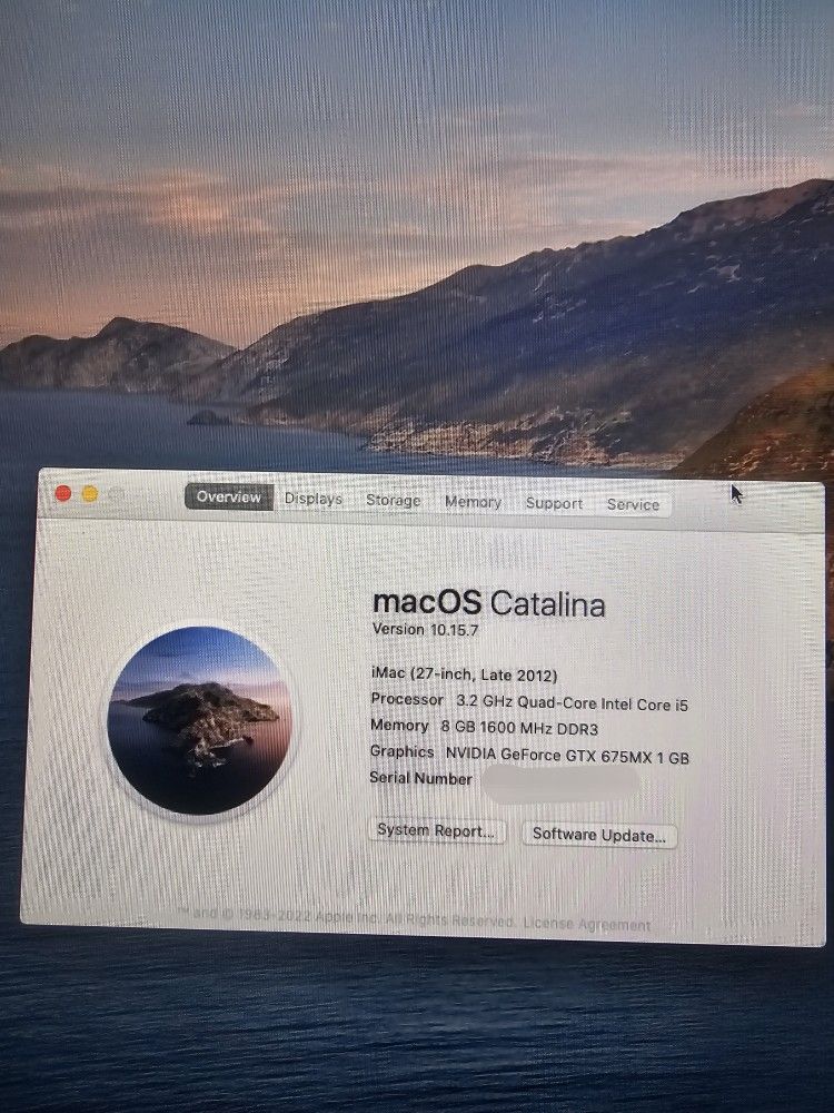 Late 2012 iMac 27" Inch Intel i5 3.2GHz 8GB Ram 1TB HD Wifi Bluetooth Fresh Install OS Catalina 