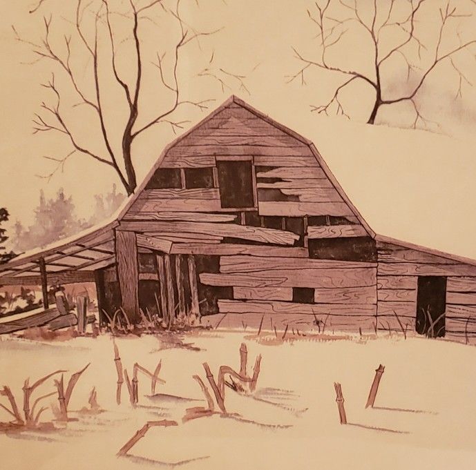 vintage framed barn print "The Barn"