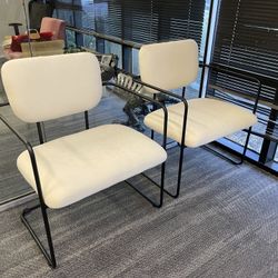 New Set Of Two Accent Chairs Cream Color Wide Seating
