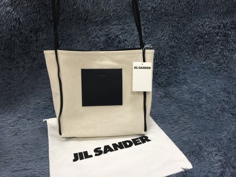JIL SANDER Border medium canvas and leather tote bag