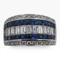 18K White Gold Band with Princess Cut Sapphires and Diamonds. (Size 6.75)