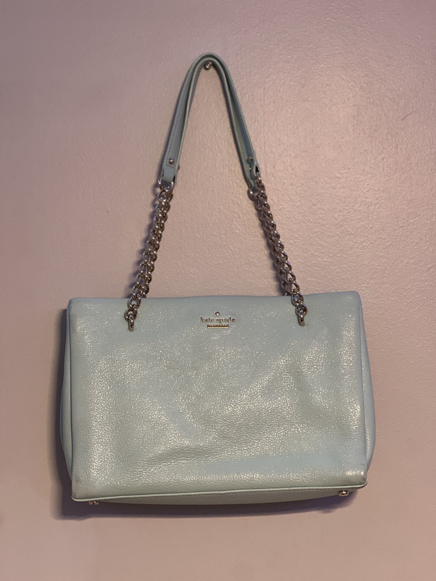 Kate Spade Shoulder Bag π Powder Blue Leather & Silver Chain β¨ Elegant & Rare