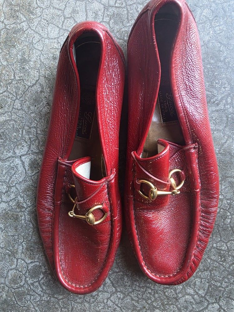 Gucci Ladies Vintage Red Leather Loafers Size US 10