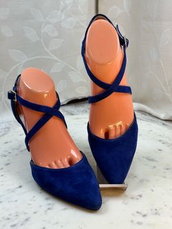 Anne Klein Womens Foremost Pump 8M Blue Suede Crisscross Strappy Heels Cocktail