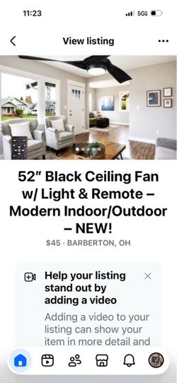 52" Black Ceiling Fan with Light and Remote