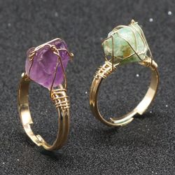 Crystal stone ring natural amethyst raw stone silk ring citrine live ring