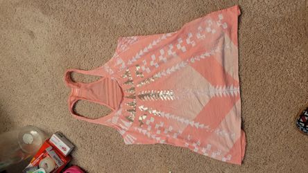 Express Peach and White Geometric Tank Top