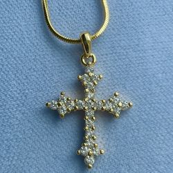 Ladies Beautifully Detailed Faceted Crystal Cross Necklace with Chain Gold Plated *Pickup Boca Raton 