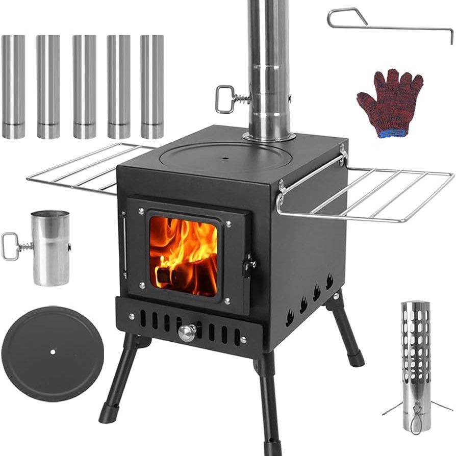 XDCFLA Wood Burning Stove, Wood Stove With Chimney Pipes, Small Camping Wood Stove With Anti-Spark and Adjustment Pipe for Hunting,fishing,Cooking,Hea