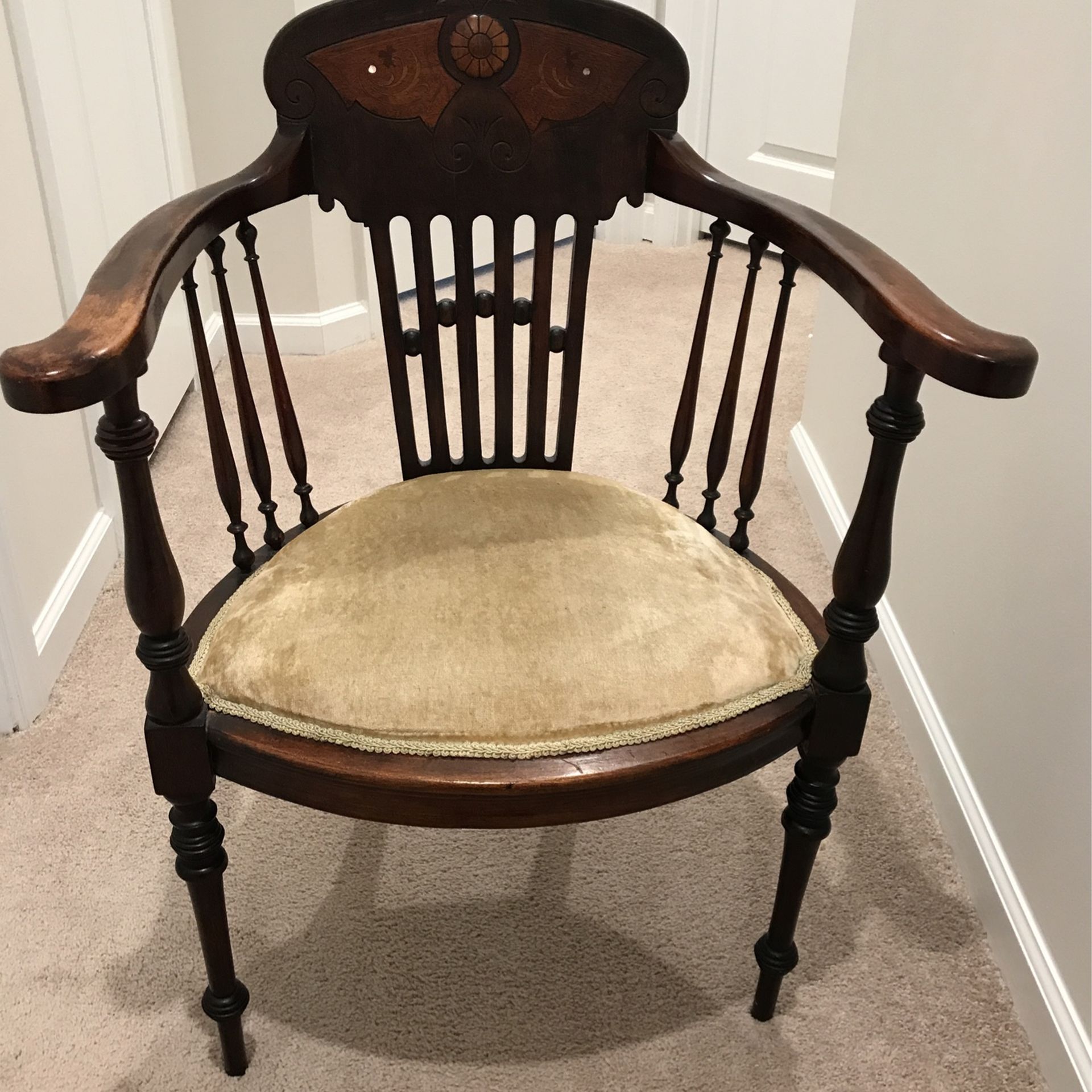 Antique Wood And Upholstery Chair 