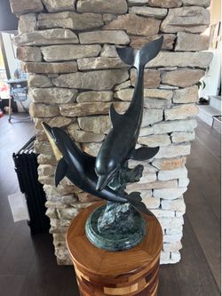 Brass Double Dolphin Sculpture