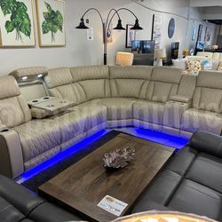 Power Recliner Sectional LED Couch Beige – $1799
