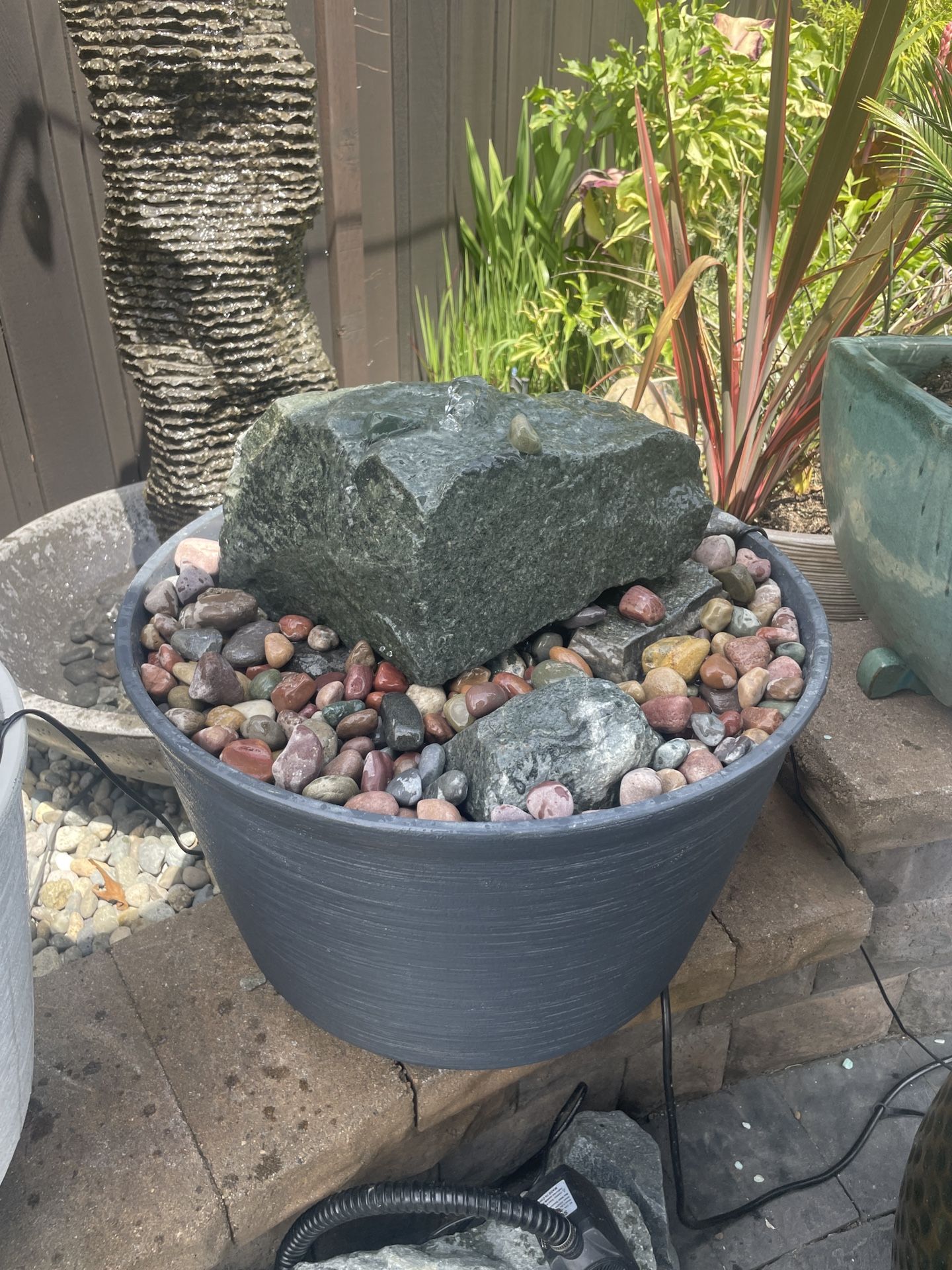 24” Custom Natural Granite Rock Water Fountain & Rainbow Rock Complete Package
