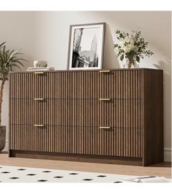 55" Wide Fluted 6-Drawer Double Dresser