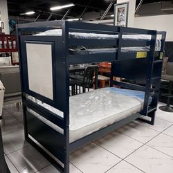 Twin / Twin Bunk Bed With Mattress 💙 Blue Color 