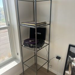 Gray Metal Shelving Unit w/ Glass Shelves (Etagere)