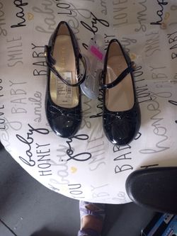 Children's place girls new black pant leather heel shoe youth size 1