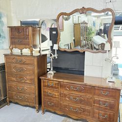Dresser mirror, chest drawer, and nightstand