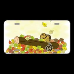 License Plate Novelty Car Front Squirrel Autumn Fallen Leaves Rodent