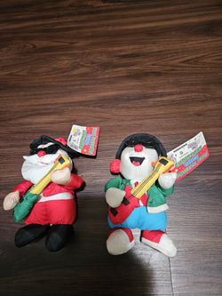 Vintage Santa And Snowman Christmas Blues Squeeze Pals New with Tags $30