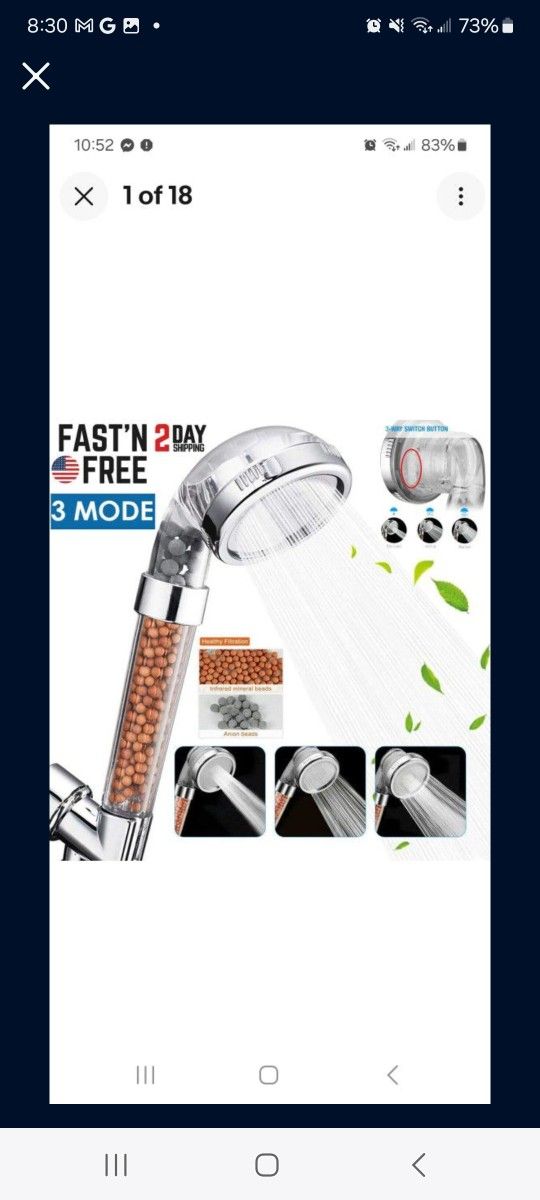 New Shower Head Cleans And Purifies Water With Natural Crystals 3 Modes. Nwt