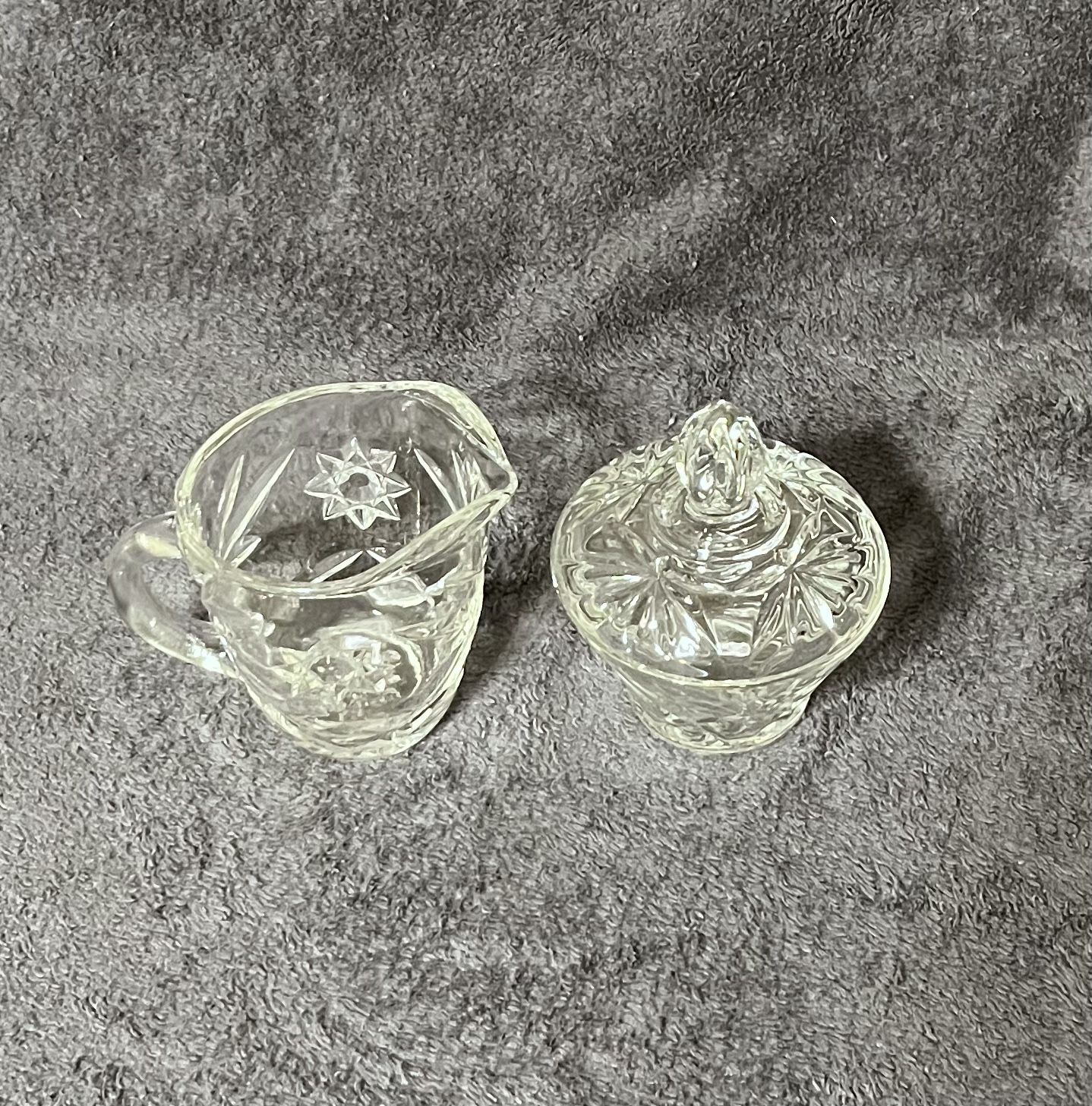 Vintage Anchor Hocking Early American Prescut Glass Cream and Sugar Set.