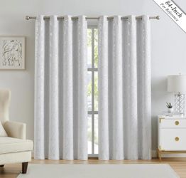 White/silver floral Curtains 4 Panels