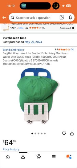 $35 Cap/Hat Hoop Insert for Brother Embroidery Machine