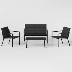 4pc Padded Sling Patio Conversation Set Black