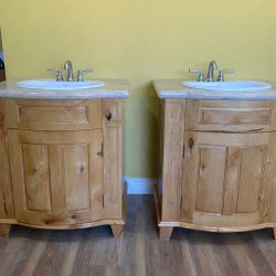 Matching Bathroom Vanity Set (2) – Solid Wood with Marble Tops ✨