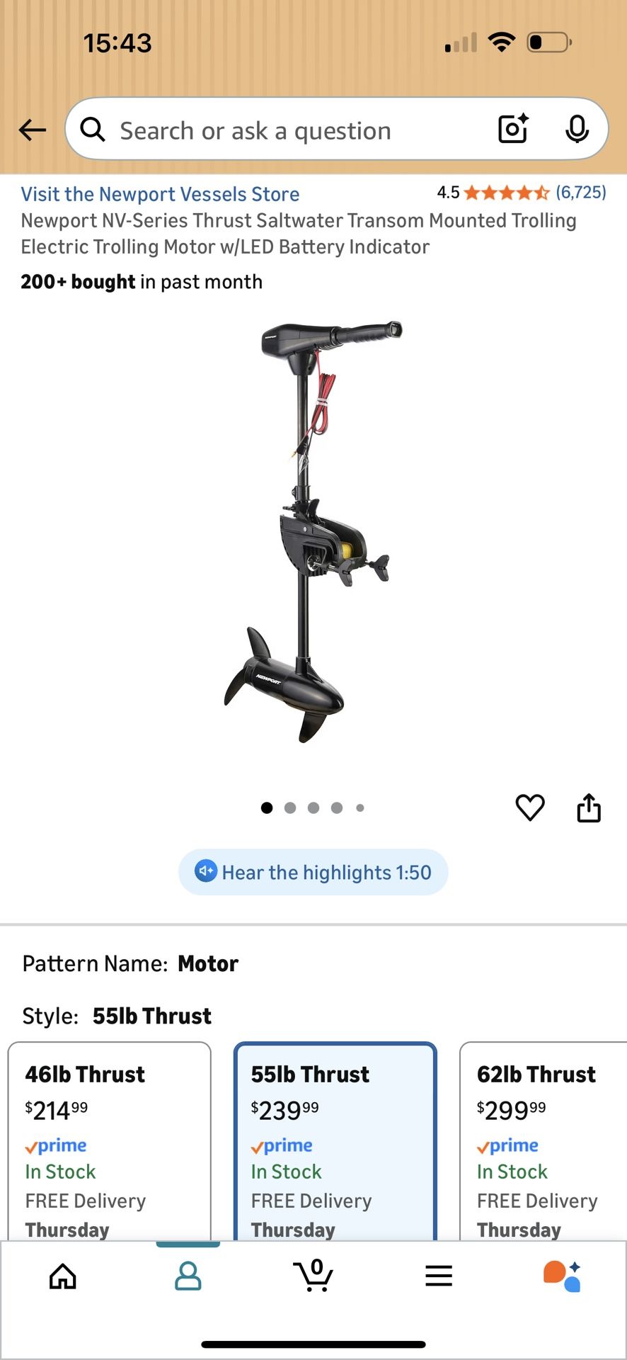 Newport NV-Series Thrust Saltwater Transom Mounted Trolling Electric Trolling Motor 55 lbs thrust