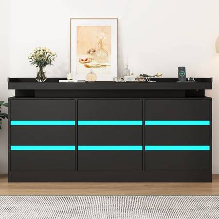 9 Drawer Dresser w/  LED Light and Charging Station!
