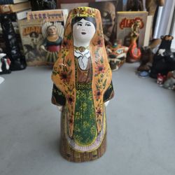 Vintage Greek Handmade Ceramic Figure 9" Signed Floral Pattern