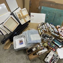 $50 - Tools GRAB BAG #7  : Acrylic paints, oil paints, drawing pencils, canvases, tripods  & More