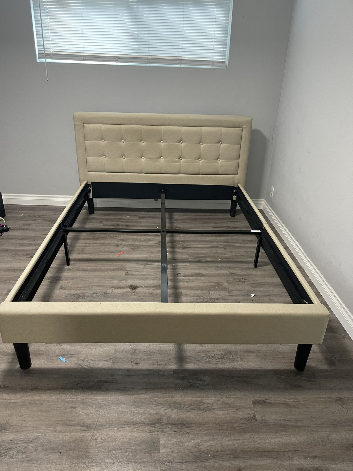 Queen Size Dream Cloud Tan Linen Bed Frame With Headboard
