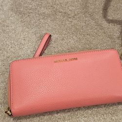 Carnation Jet Set Travel Large Pebbled Leather Wristlet