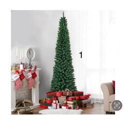 Costway 7Ft PVC Artificial Pencil Christmas Tree Slim Stand Green