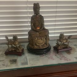 12” Bronze Figure Of Guanyin Set