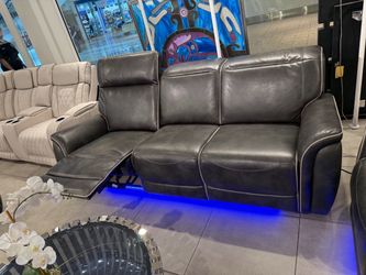Gray Leather Power Recliner Sofa Set with LED Lights, Bluetooth And Speakers 🔊