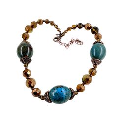 Premier Designs AZTEC Chunky Necklace, 18 in, Antiqued Copper, Macrame Ceramic Beads, Glass Beads, Urban Chic