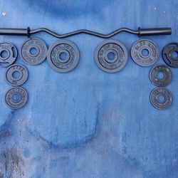 Olympic Curl Bar And Weights 