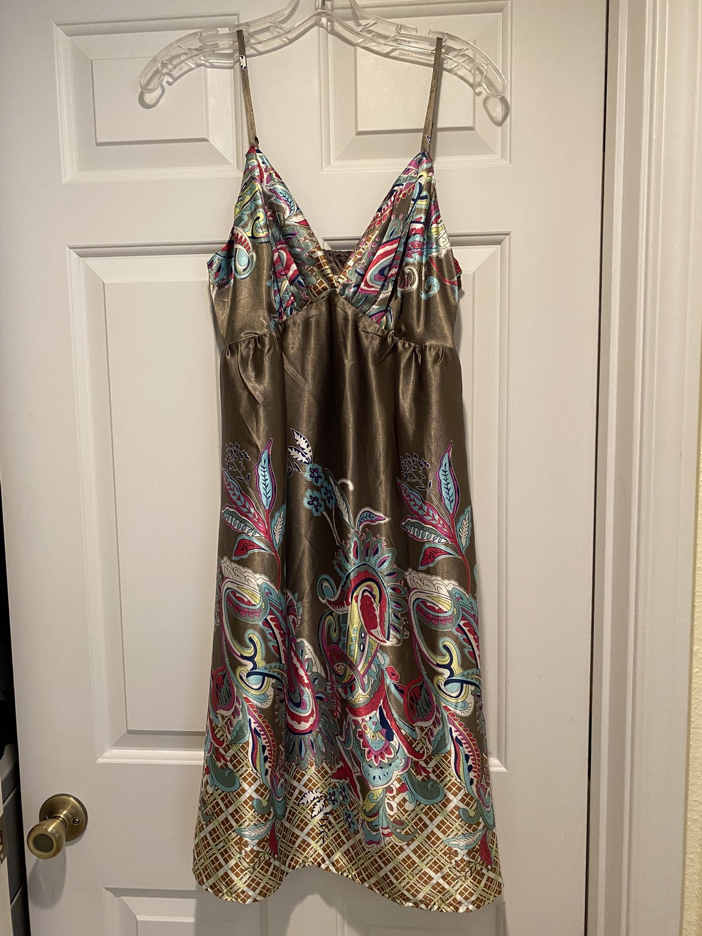 Romy Dress Women Slip Dress Olive Green VNeck 90s Paisley Bohemian Size Medium