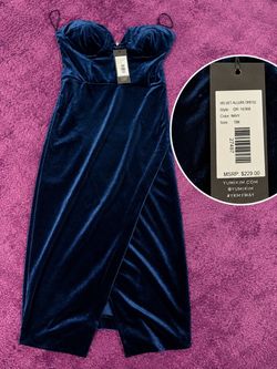 YUMI KIM Velvet Allure Navy Blue Strapless Midi Dress – Size S – NWT