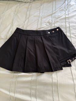 Black Pleated Mini Skirt with Belt Detail