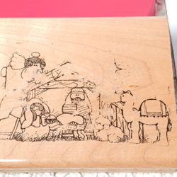 Dots Christmas Nativity Scene Rubber Stamp 1989 Jesus Religious Country Folk 4"