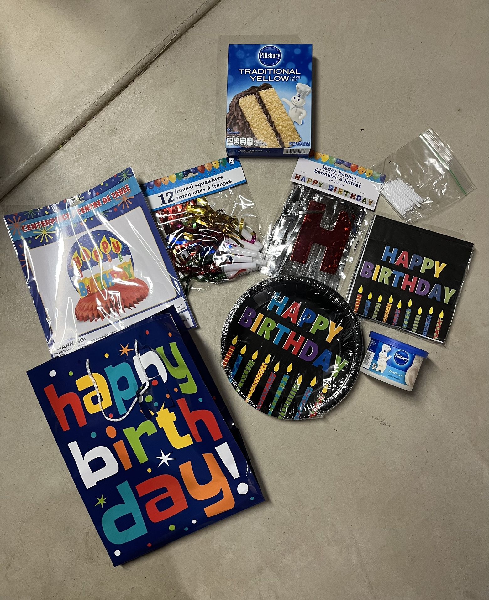 NEW Birthday Celebration Kit Banner, cake mix, frosting MORE