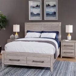 New Queen Storage Bed With 2 Side Storage Stands